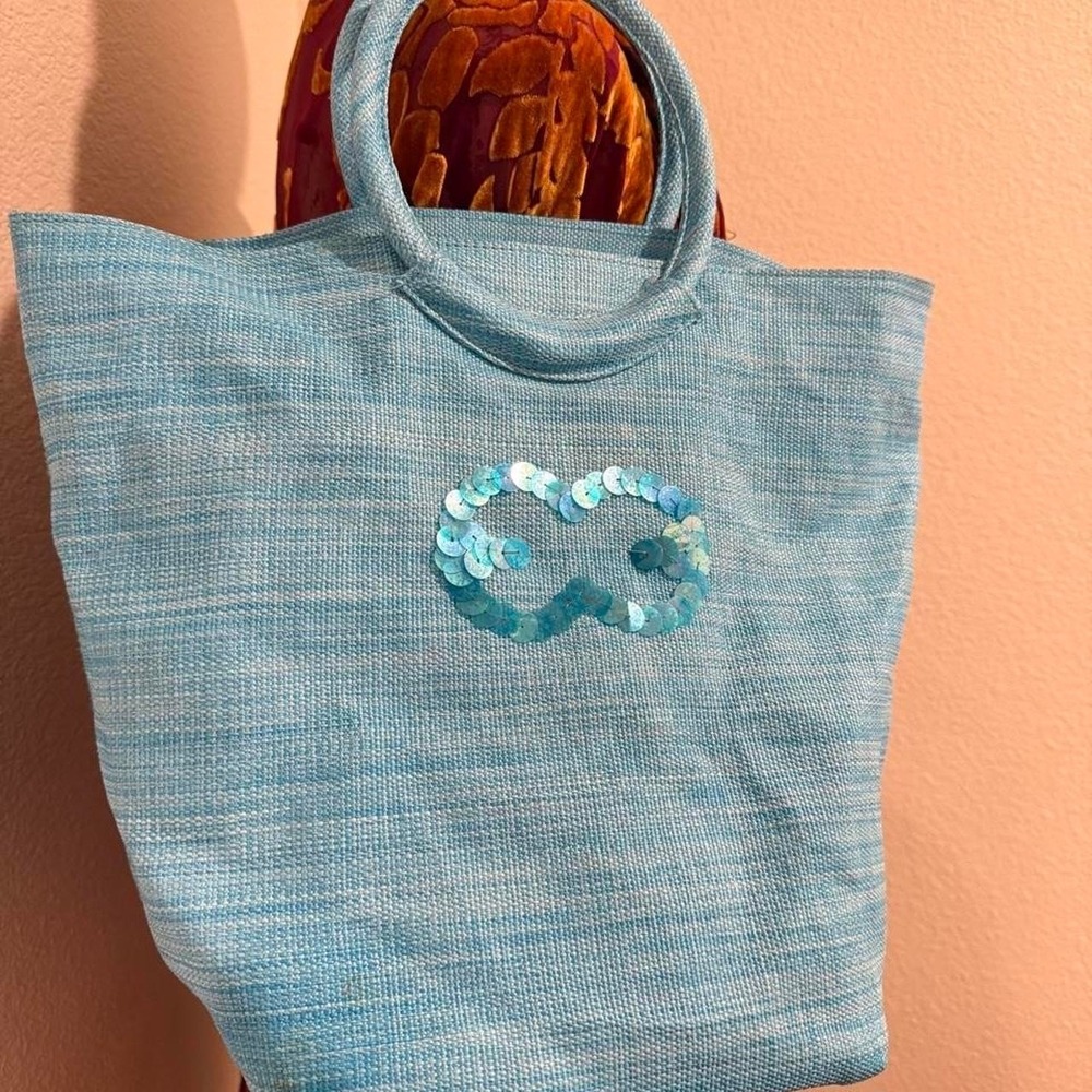 2000s Y2k Escada Island Kiss blue sequin tote‎ bag blue sequin infinity symbol